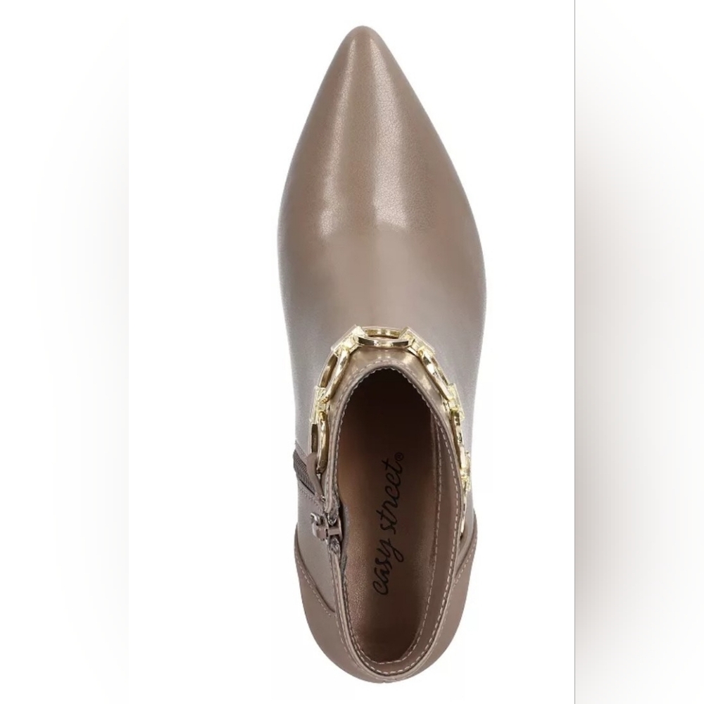 Easy Street Taupe Pointed Toe Ankle Boot with Gold Chain Accent 8.5 Chic New Y2K - Picture 4 of 7